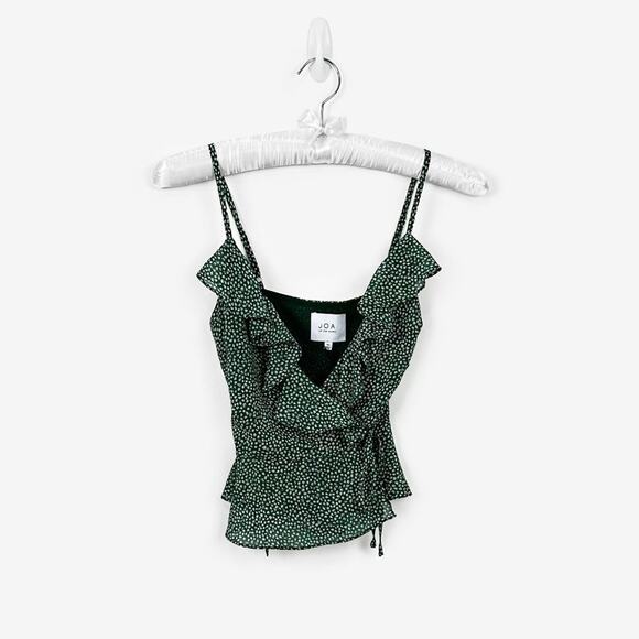 J.O.A. Polka Dot Wrap Top Size XS Green Ruffle Girlcore Summer - Picture 1 of 2